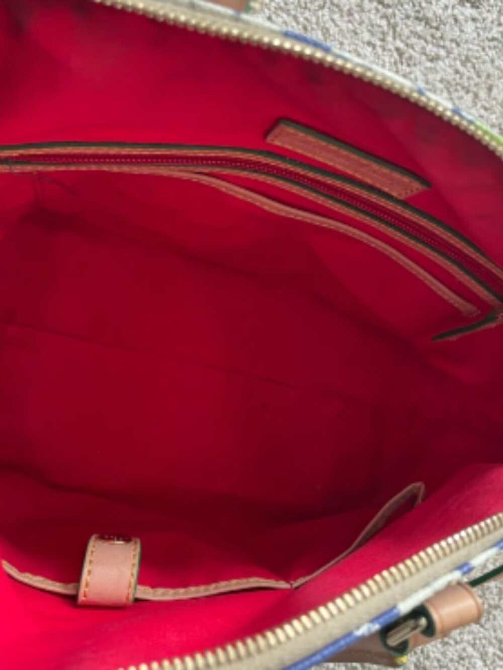 Dooney & Bourke Blue Floral Satchel with Brown Leather Trim - Picture 3 of 4